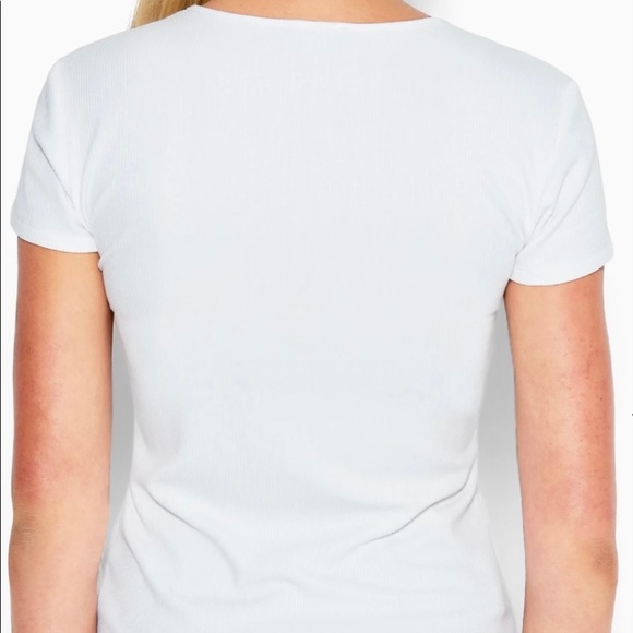 BEBE Logo Interlock Rib Tee, White/R, Large, NWT - Picture 2 of 5
